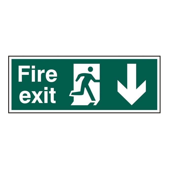 Beeswift Beeswift FIRE EXIT MAN ARROW DOWN RPVC (PK5) 400MM X 150MM