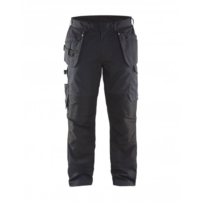 BLÅKLÄDER 1496 Service Trousers with Stretch and Tool Pockets Black/Hi-Vis Yellow