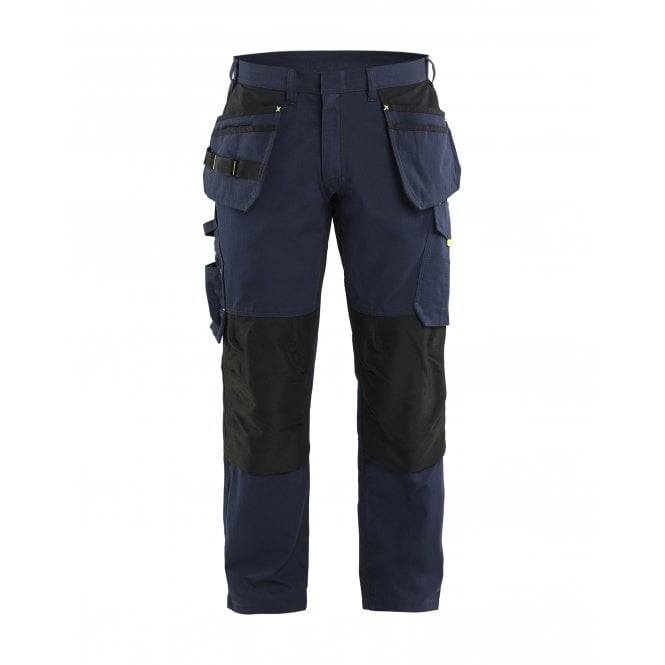 BLÅKLÄDER 1496 Service Trousers with Stretch and Tool Pockets Dark Navy/Hi-Vis Yellow