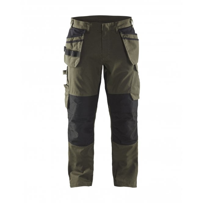 BLÅKLÄDER 1496 Service Trousers with Stretch and Tool Pockets Olive Green/Black