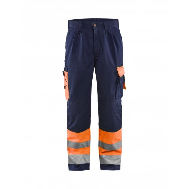 BLÅKLÄDER 1584 Hi-Vis Trousers Class 1 Orange/Navy Blue