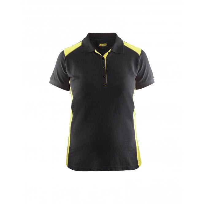 BLÅKLÄDER 3390 Womens Polo Shirt - Black/Hi-Vis Yellow