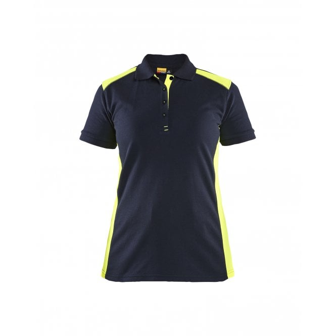 BLÅKLÄDER 3390 Womens Polo Shirt - Dark Navy Blue/Hi-Vis Yellow