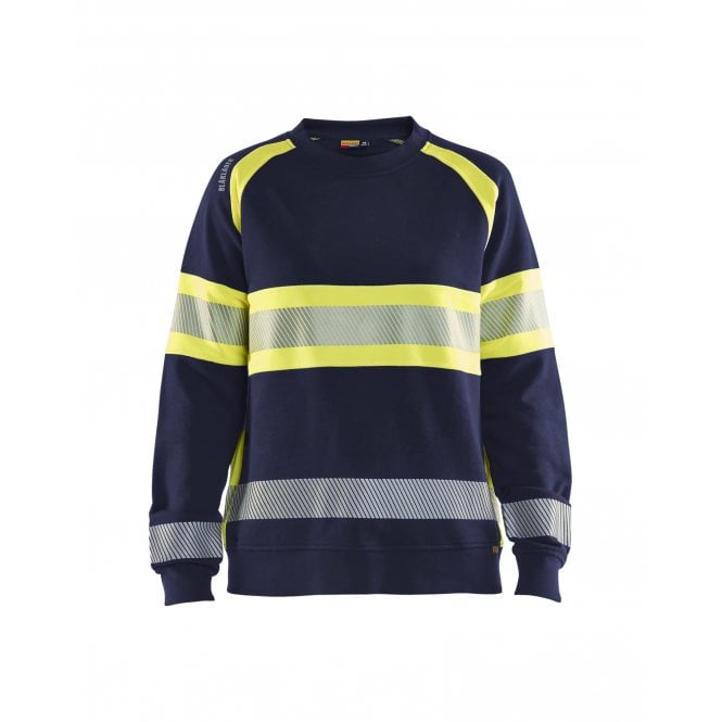 BLÅKLÄDER 3409 Womens Hi-Vis Sweatshirt - Navy Blue/Hi-Vis Yellow