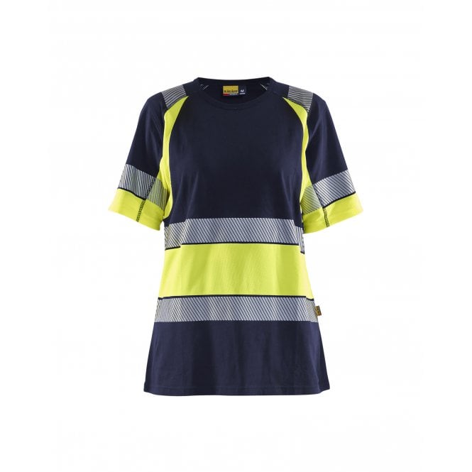 BLÅKLÄDER 3410 Womens Hi-Vis T-Shirt - Navy Blue/Hi-Vis Yellow