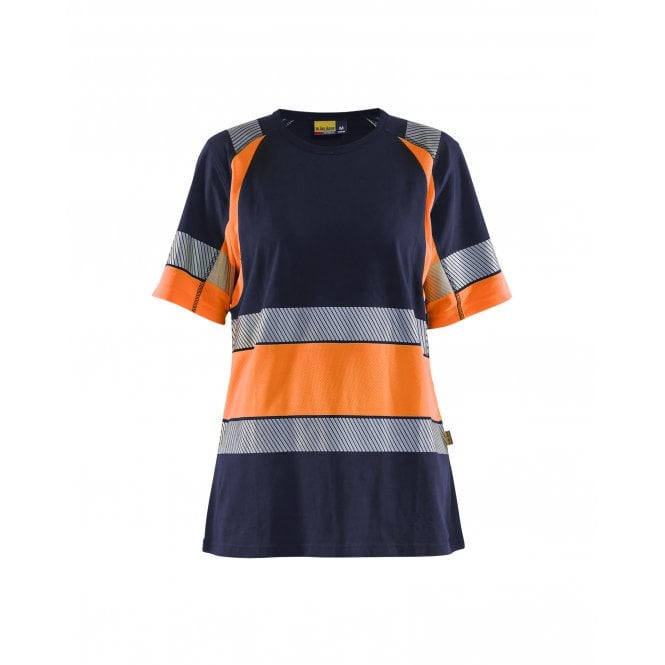BLÅKLÄDER 3410 Womens Hi-Vis T-Shirt - Navy Blue/Orange