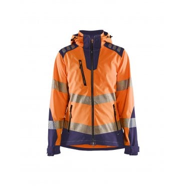 4791 Womens Hi-Vis Softshell Jacket - Orange/Navy Blue