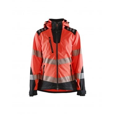 4791 Womens Hi-Vis Softshell Jacket - Red Hi-vis/Black