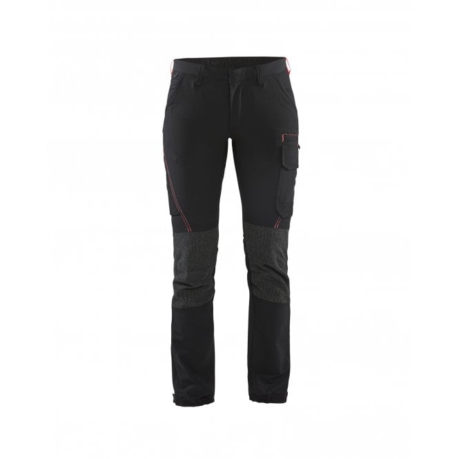 BLÅKLÄDER 7122 Womens 4-Way Stretch Service Trousers - Black/Red