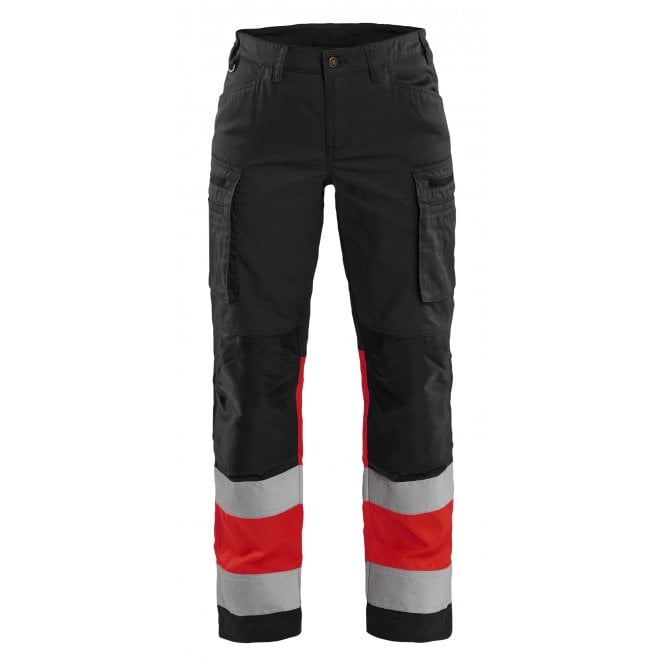 BLÅKLÄDER 7161 Womens Hi-Vis Trousers with Stretch - Black/Hi-Vis Red