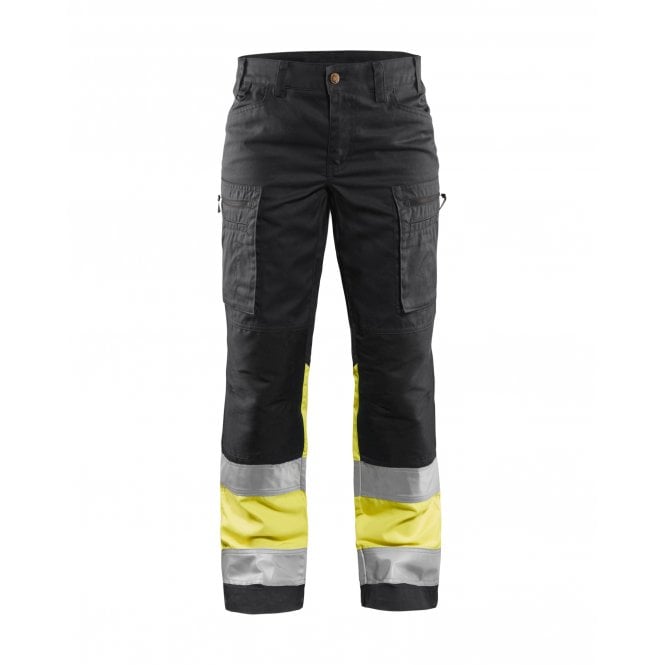 BLÅKLÄDER 7161 Womens Hi-Vis Trousers with Stretch - Black/Hi-Vis Yellow