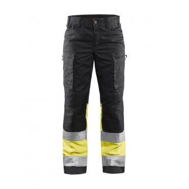 7161 Womens Hi-Vis Trousers with Stretch - Black/Hi-Vis Yellow