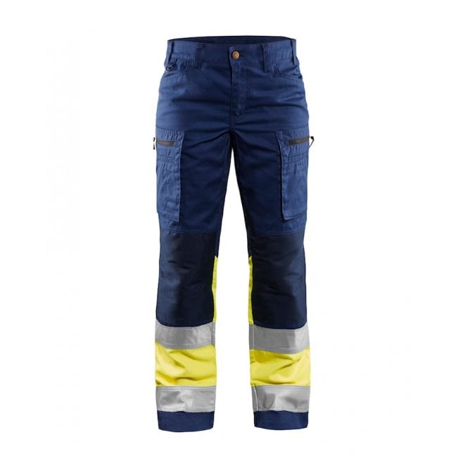 BLÅKLÄDER 7161 Womens Hi-Vis Trousers with Stretch - Navy Blue/Hi-Vis Yellow