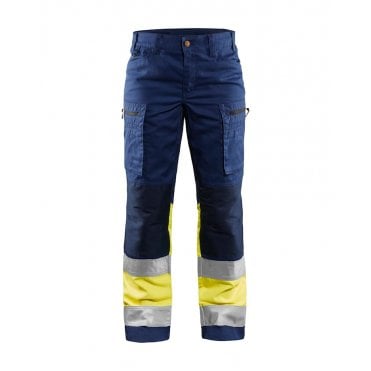 7161 Womens Hi-Vis Trousers with Stretch - Navy Blue/Hi-Vis Yellow