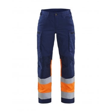 7161 Womens Hi-Vis Trousers with Stretch - Navy Blue/Orange