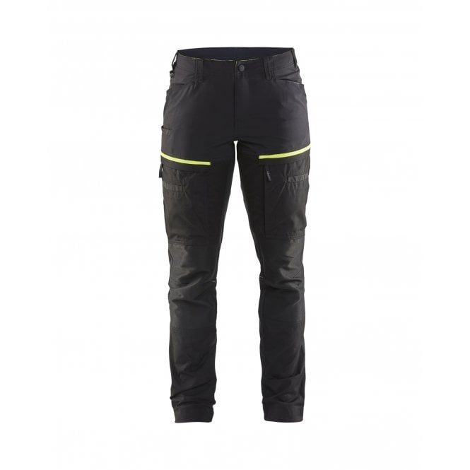 BLÅKLÄDER 7166 Womens Service Trousers with Stretch -  Black/Hi-Vis Yellow
