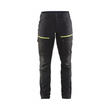 7166 Womens Service Trousers with Stretch -  Black/Hi-Vis Yellow