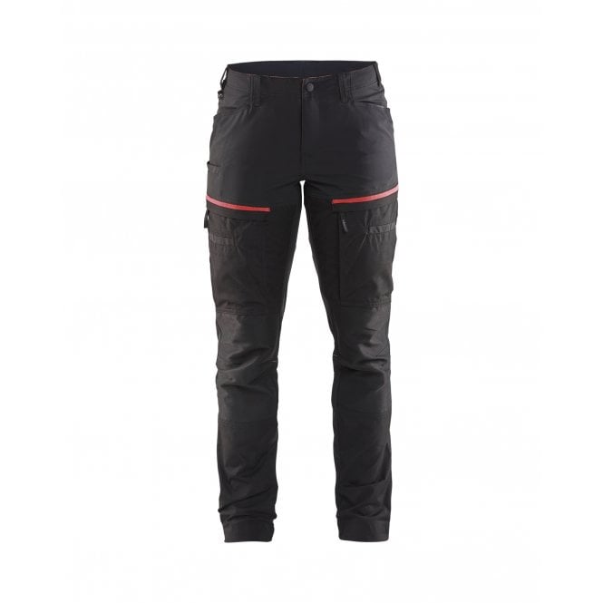 BLÅKLÄDER 7166 Womens Service Trousers with Stretch - Black/Red