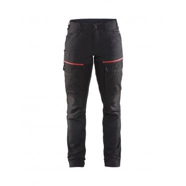 7166 Womens Service Trousers with Stretch - Black/Red