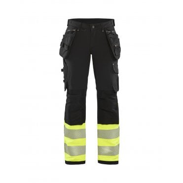 7193 Womens Hi-Vis Trouser with 4-Way-Stretch -  Black/Hi-Vis Yellow