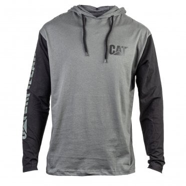 CAT Hooded Long Sleeve T-Shirt - Grey/Black