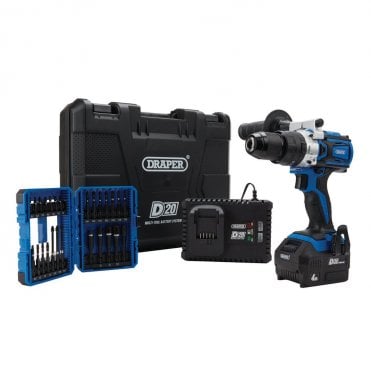 D20 20V Brushless Combi Drill and Draper Expert Impact Screwdriver Bit Set Kit - 04790