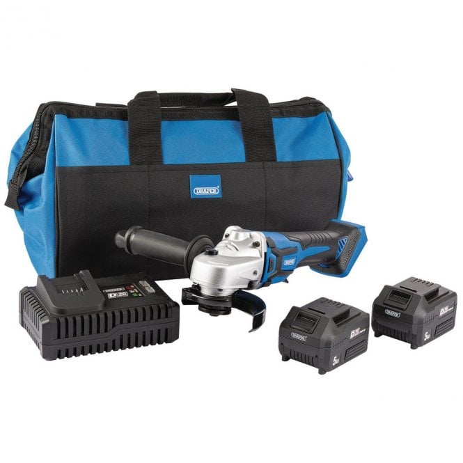 Draper D20 20V Brushless Angle Grinder 115mm with Batteries and Fast Charger - 99730