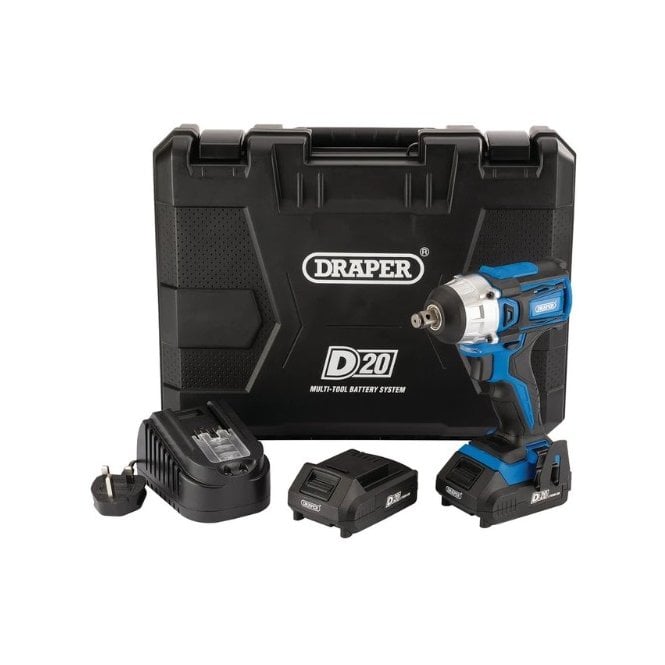Draper D20 20V Brushless Impact Wrench 1/2inch Sq. Dr. with Batteries and Charger - 55343
