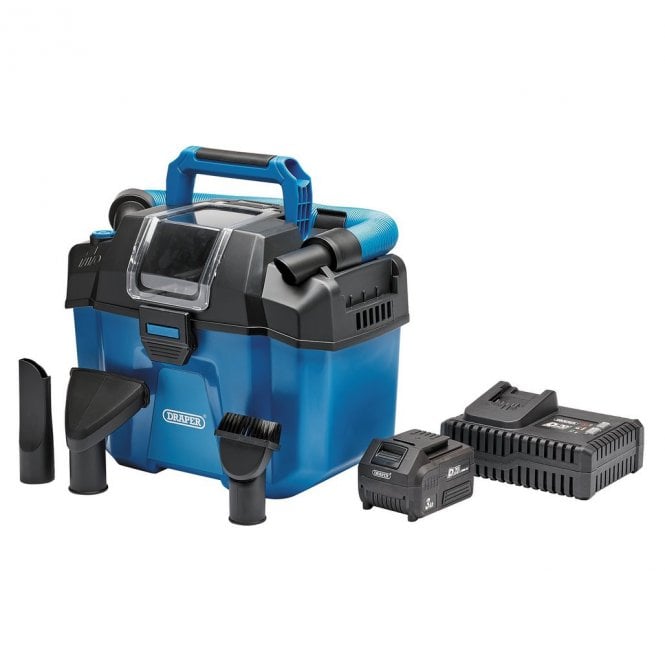 Draper D20 20V Wet and Dry Vacuum Cleaner - 1 x 3.0Ah Battery 1 x Fast Charger - 95169