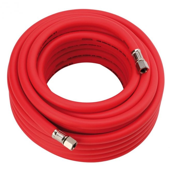 Draper High-Vis Hybrid Air Hose 15m x 10mm 1/4 inch BSP - Red - 31731