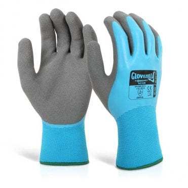 Glovezilla waterproof latex gripper glove blue pk 10