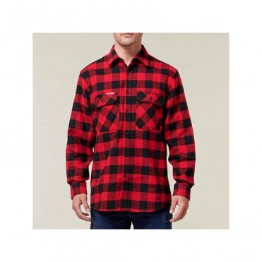 Hard Yakka Check Flannel Long Sleeve Shirt - Red