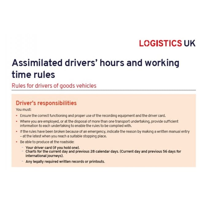 Logistics UK Assimilated Driver's Hours and Working Time Rules Card
