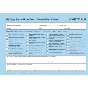 LCV Vehicle Check and Defect Report - Including Alternative Fuels (Triplicate)