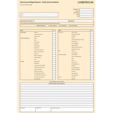 PSV80 - Public Service Vehicle Servicing and Repair Record Pad