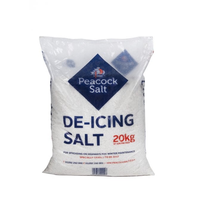Peacocks White De-Icing Salt 63x 20kg Bags with two shovels
