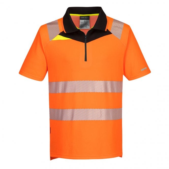 Portwest DX4 Hi-Vis Zip Polo Shirt S/S - Orange/Black