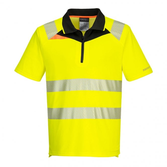 Portwest DX4 Hi-Vis Zip Polo Shirt S/S - Yellow/Black