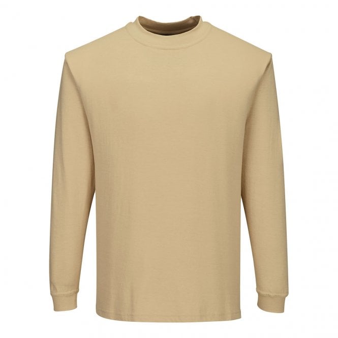 Portwest Flame Resistant Anti-Static Long Sleeve T-Shirt - Tan