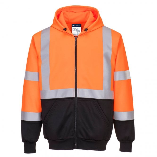 Portwest Hi-Vis Contrast Zipped Hoodie - Orange/Black