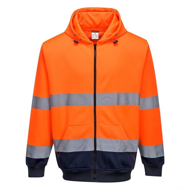 Portwest Hi-Vis Contrast Zipped Hoodie - Orange/Navy