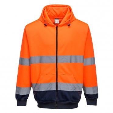 Hi-Vis Contrast Zipped Hoodie - Orange/Navy
