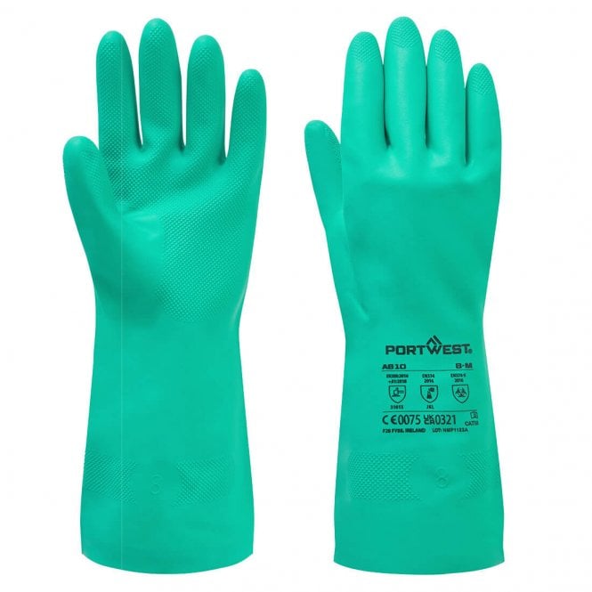 Portwest Nitrosafe Chemical Gauntlet - Green - Pack of 12