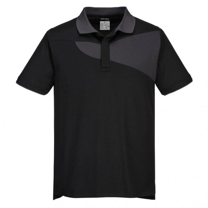 Portwest PW2 Cotton Comfort Polo Shirt S/S - Black/Zoom Grey