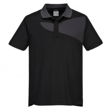 PW2 Cotton Comfort Polo Shirt S/S - Black/Zoom Grey
