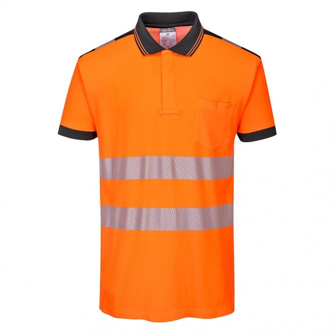 Portwest PW3 Hi-Vis Cotton Comfort Polo Shirt S/S - Orange/Black