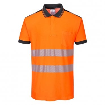 PW3 Hi-Vis Cotton Comfort Polo Shirt S/S - Orange/Black