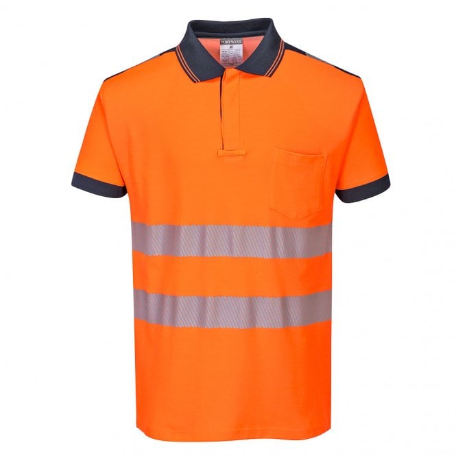 Portwest PW3 Hi-Vis Cotton Comfort Polo Shirt S/S - Orange/Navy