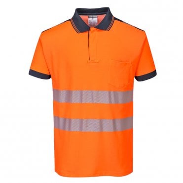 PW3 Hi-Vis Cotton Comfort Polo Shirt S/S - Orange/Navy
