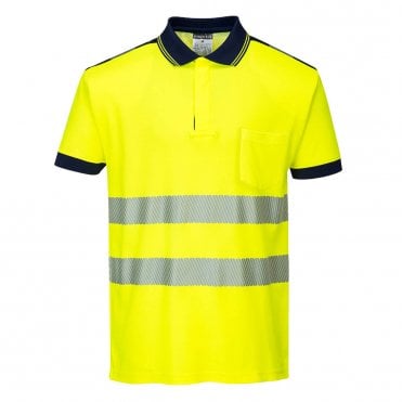 PW3 Hi-Vis Cotton Comfort Polo Shirt S/S - Yellow/Navy